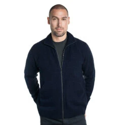 Premium Possum And Merino Wool - Chevron Zip Jacket -Chic Clothing Store navy